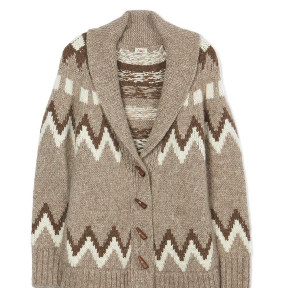 Faherty Brown and Cream Chevron Cardigan